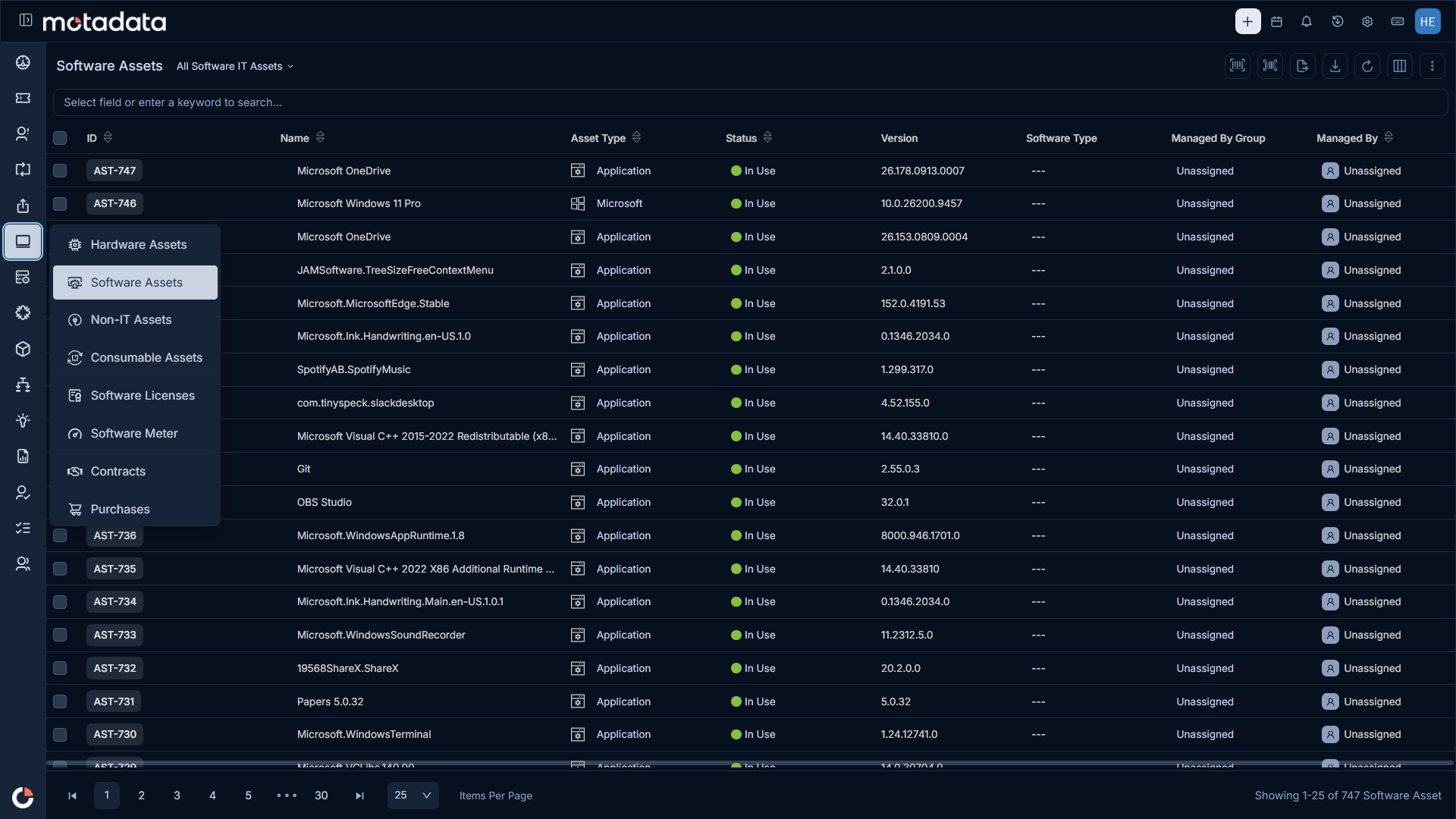 Software Assets List View