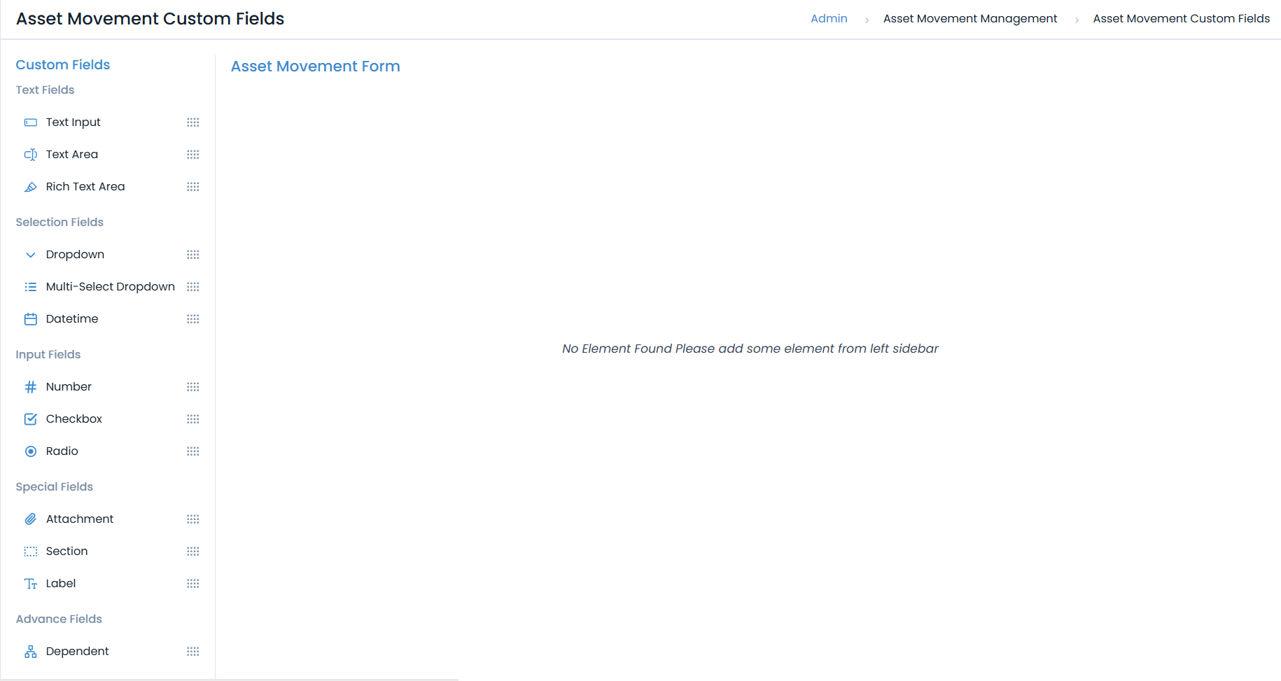 Asset Movement Custom Fields