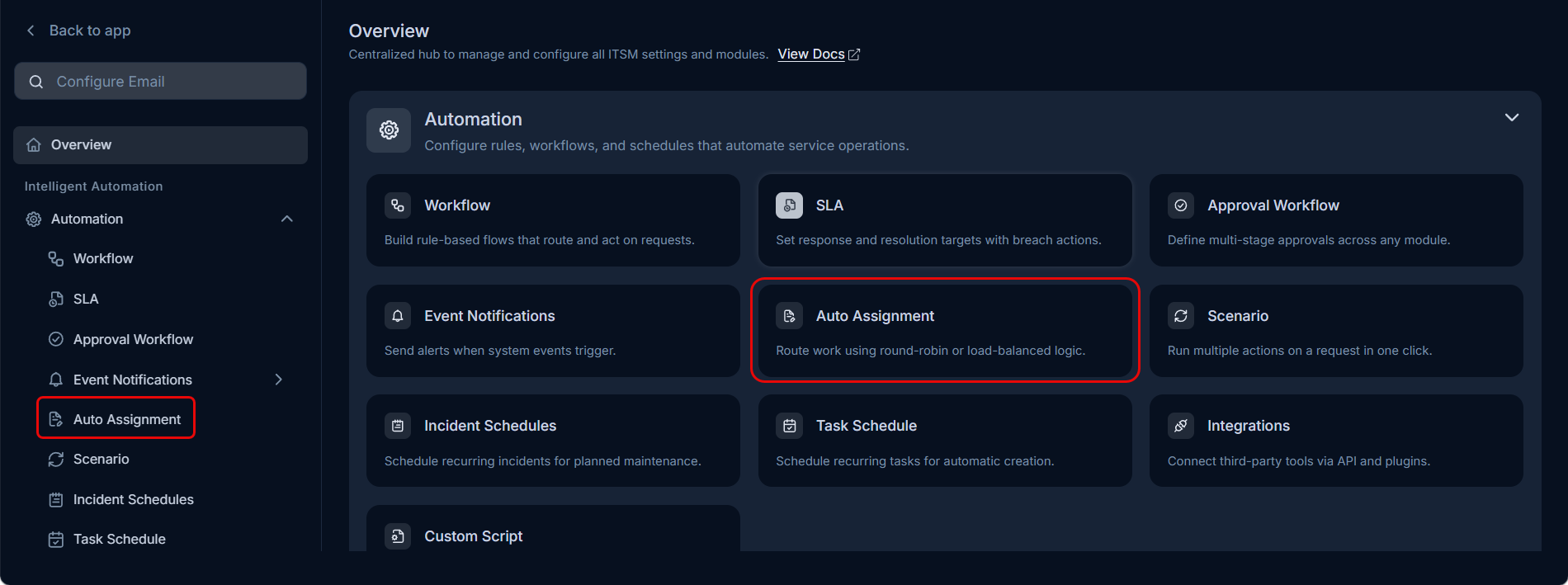Auto Assignment Menu
