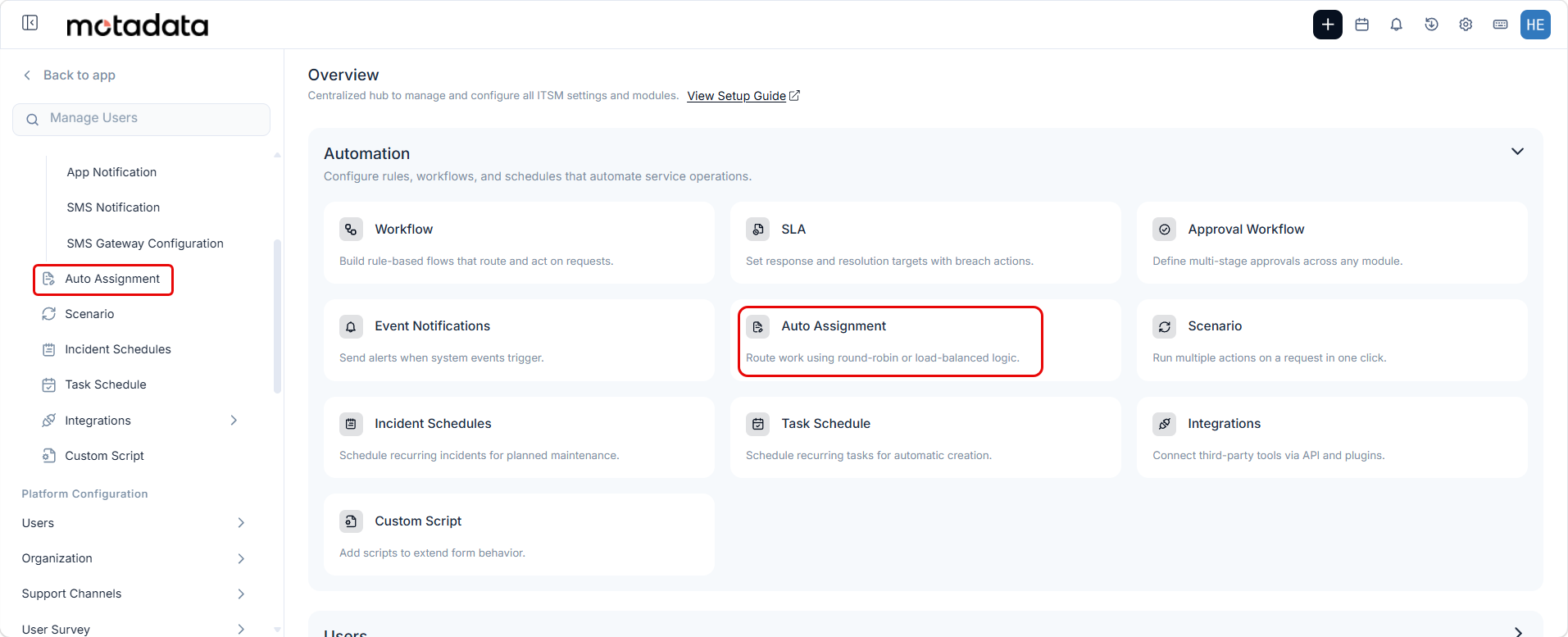 Auto Assignment Menu