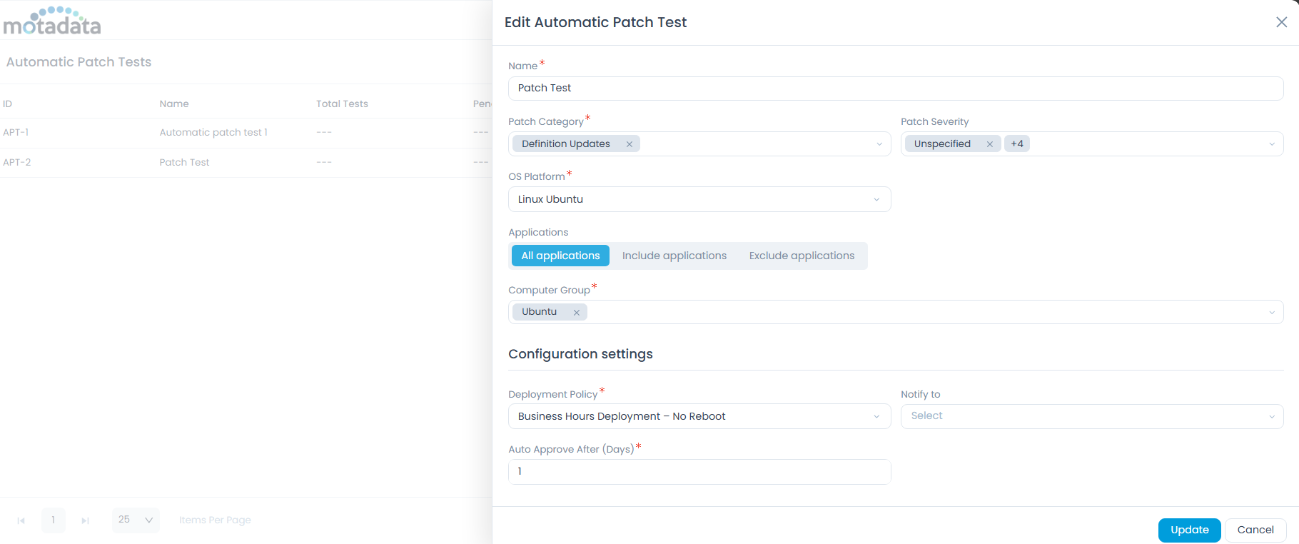 Edit Automatic Patch Test