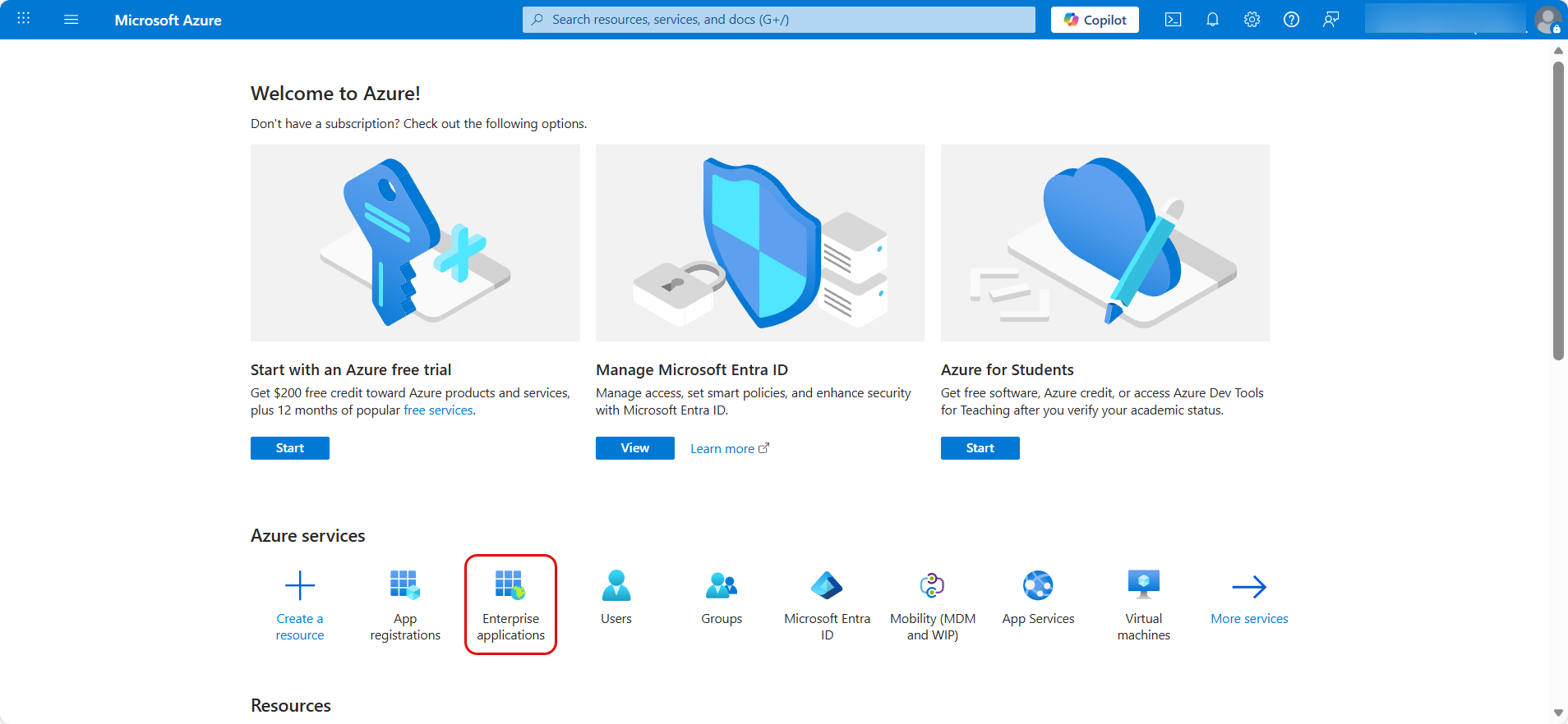 Microsoft Azure Portal Home page