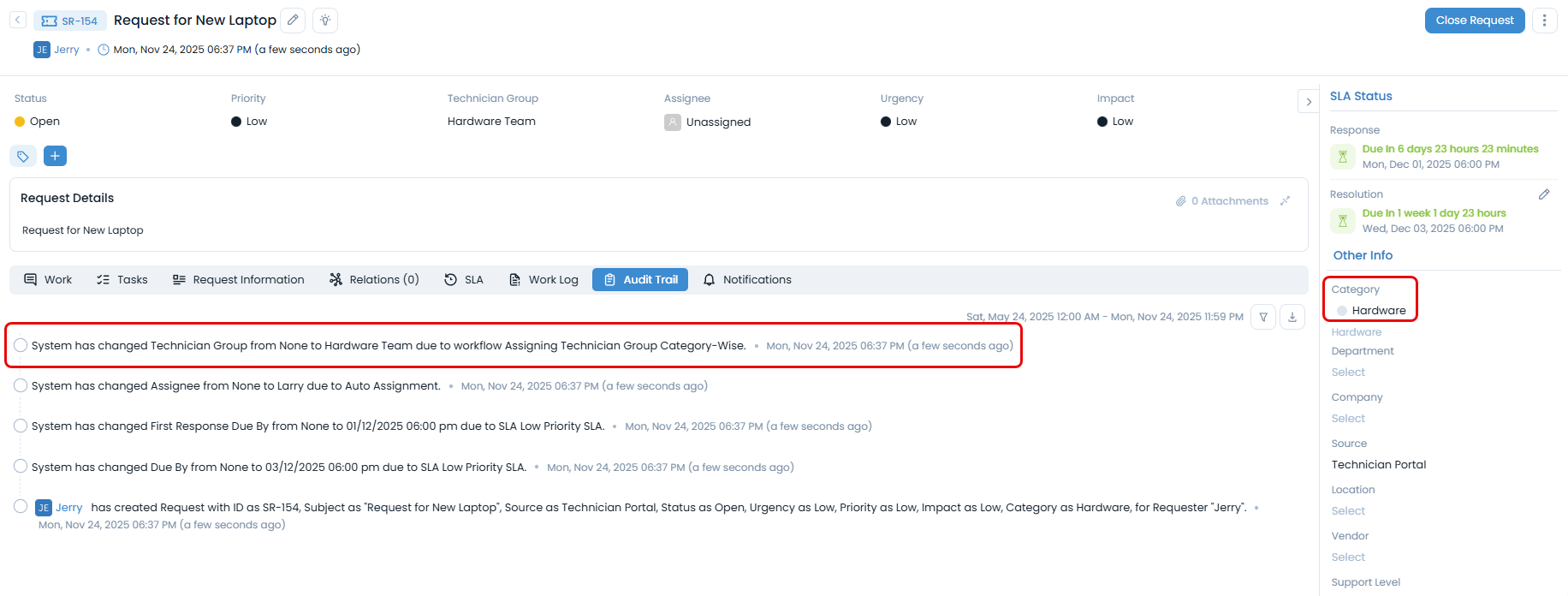Audit Trail for Request REQ-40