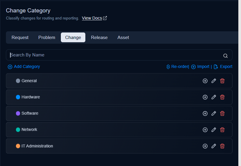 Change Category Menu