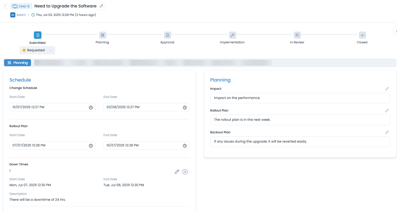 Additional actions for Change