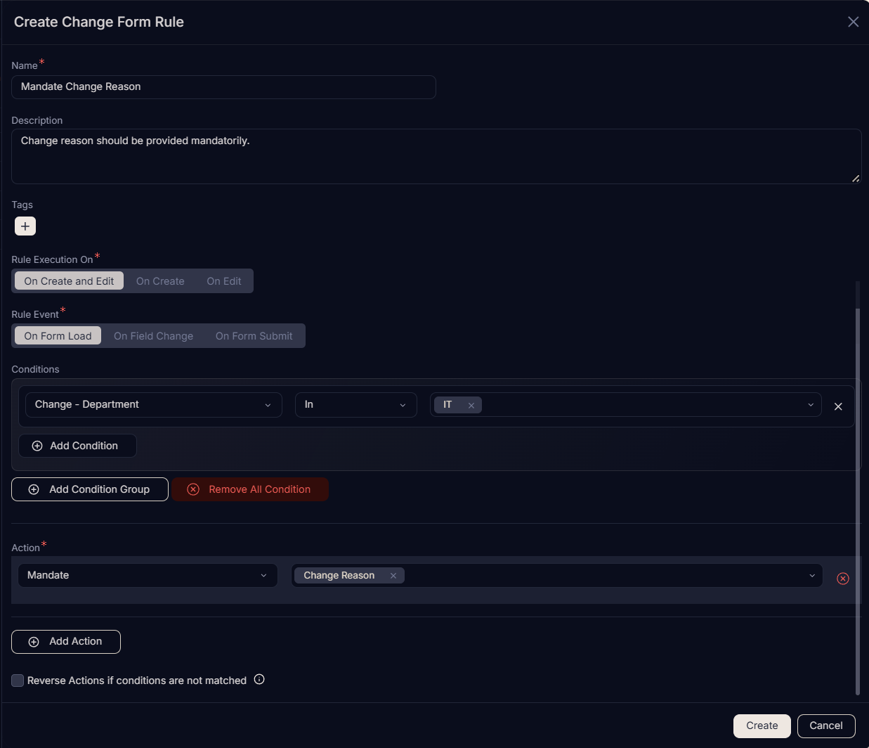 Create Change Form Rule