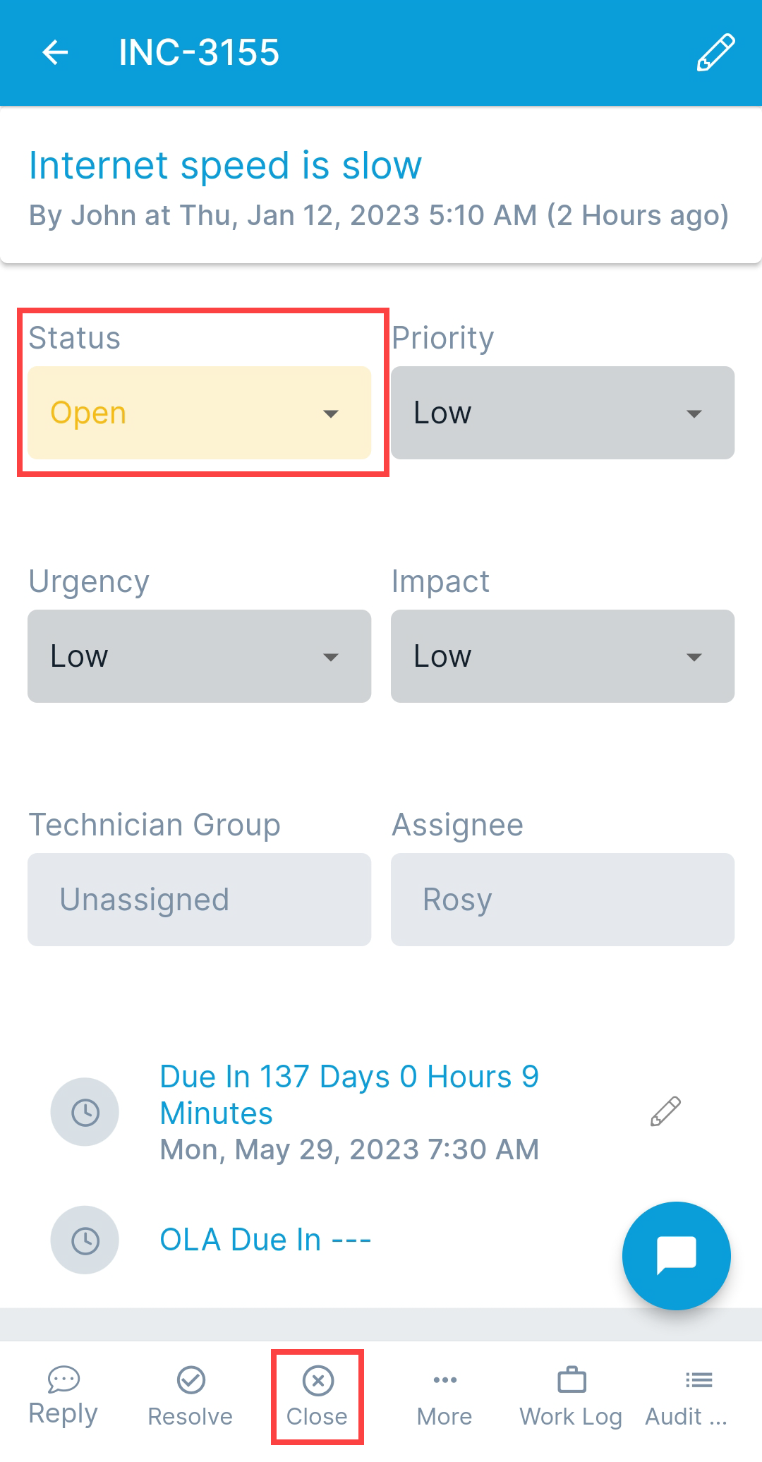 Closing Request by Changing Status