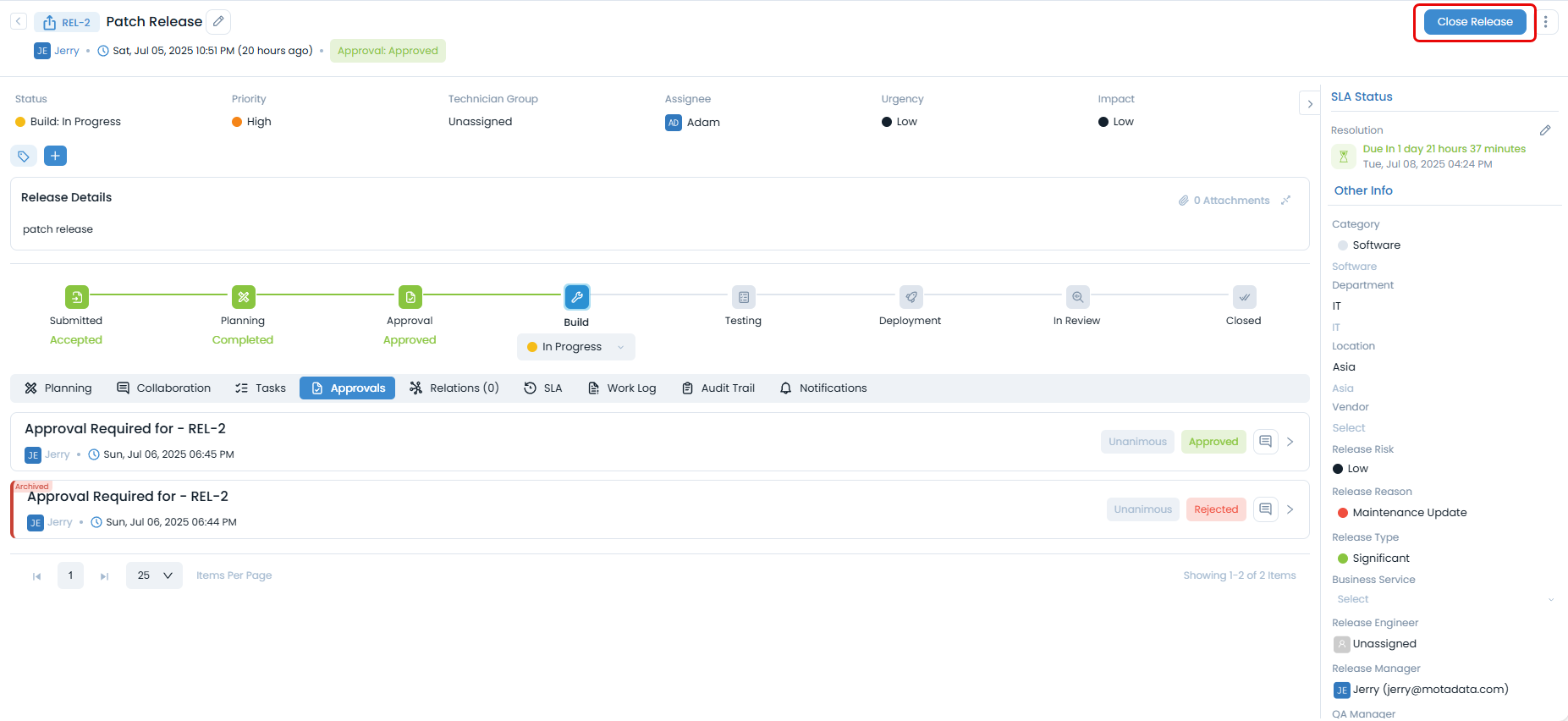 Close Release Button