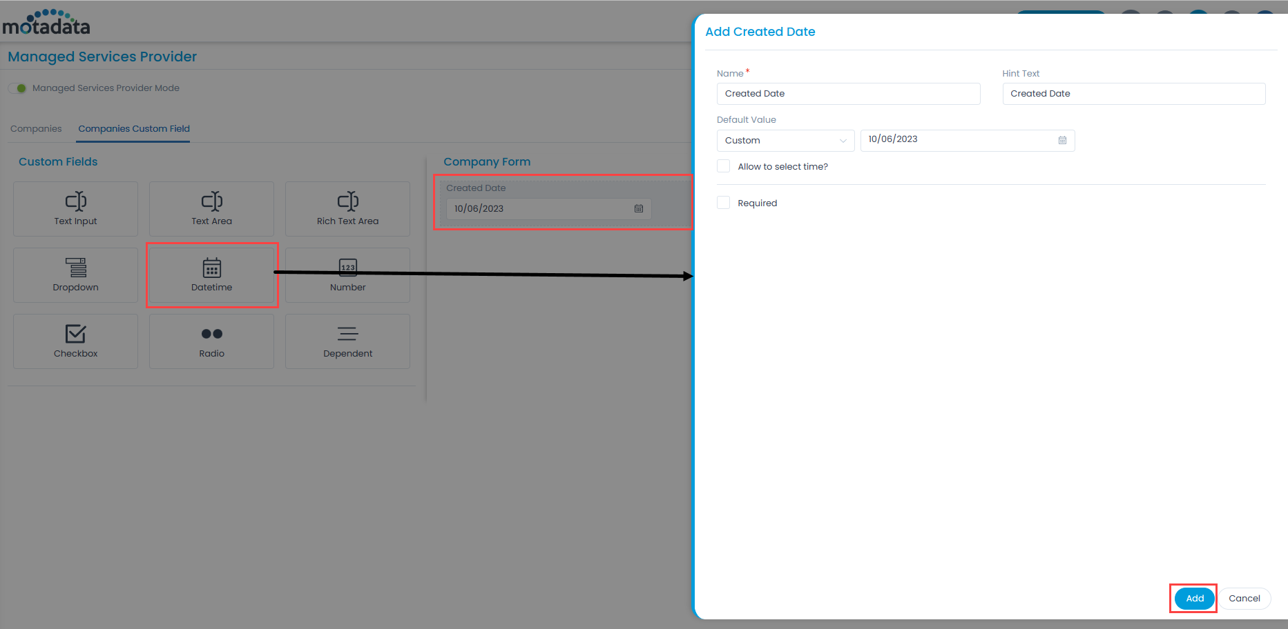 Adding a Custom Field in the Company Form