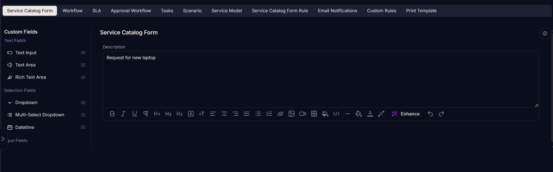 Service Catalog Form