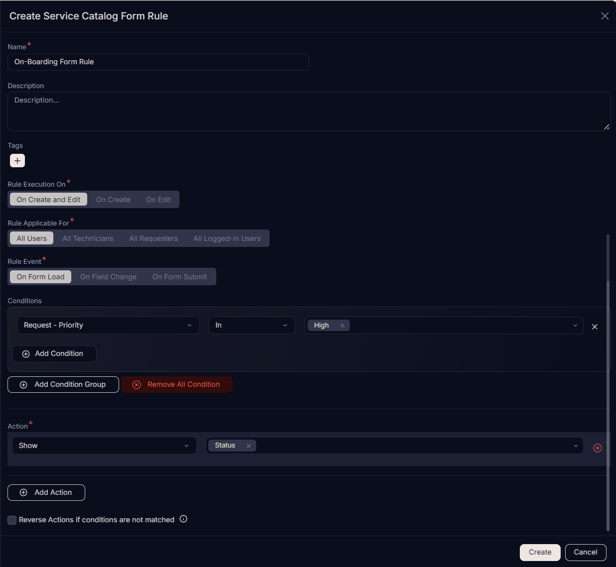 Create Service Catalog Form Rule