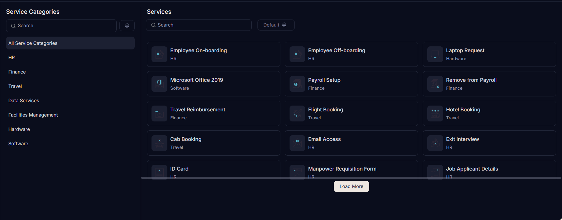 Default Service Catalogs