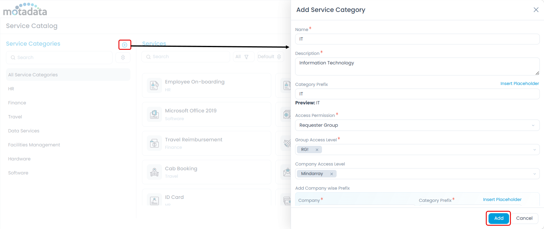 Add Service Category