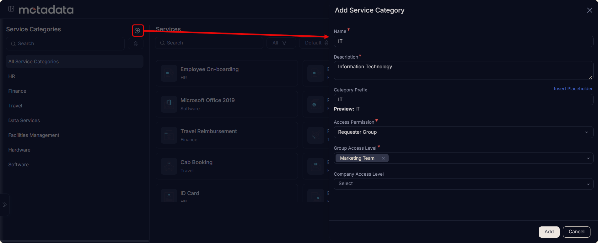 Add Service Category