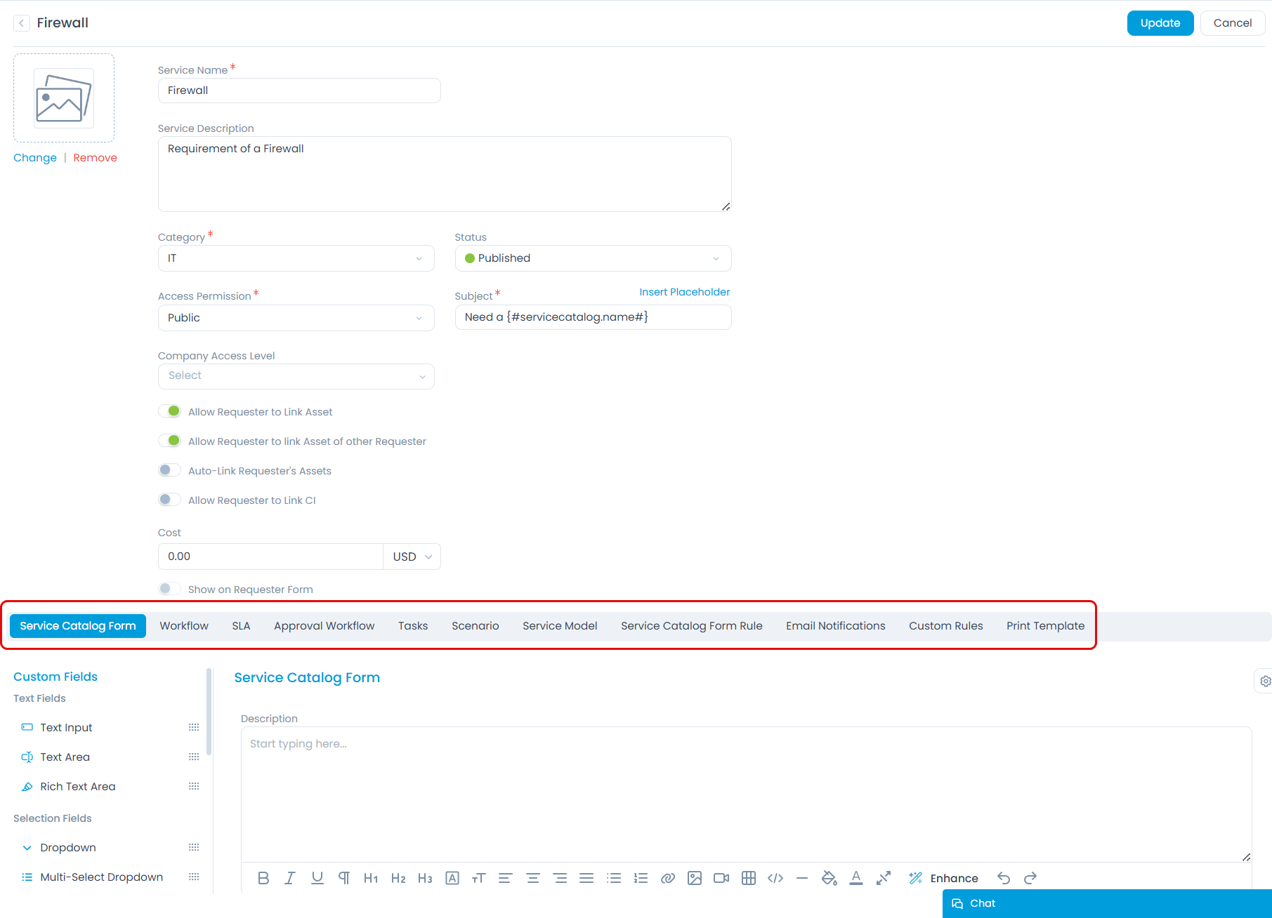 Editing a Service