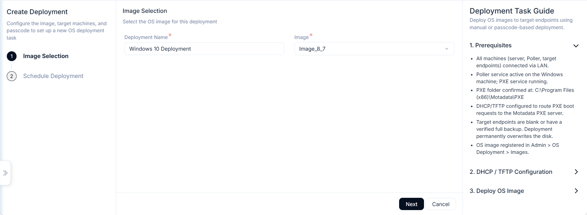 Create Deployment wizard