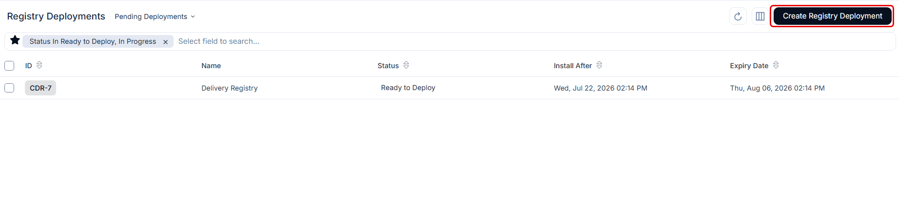 Create Registry Deployment button