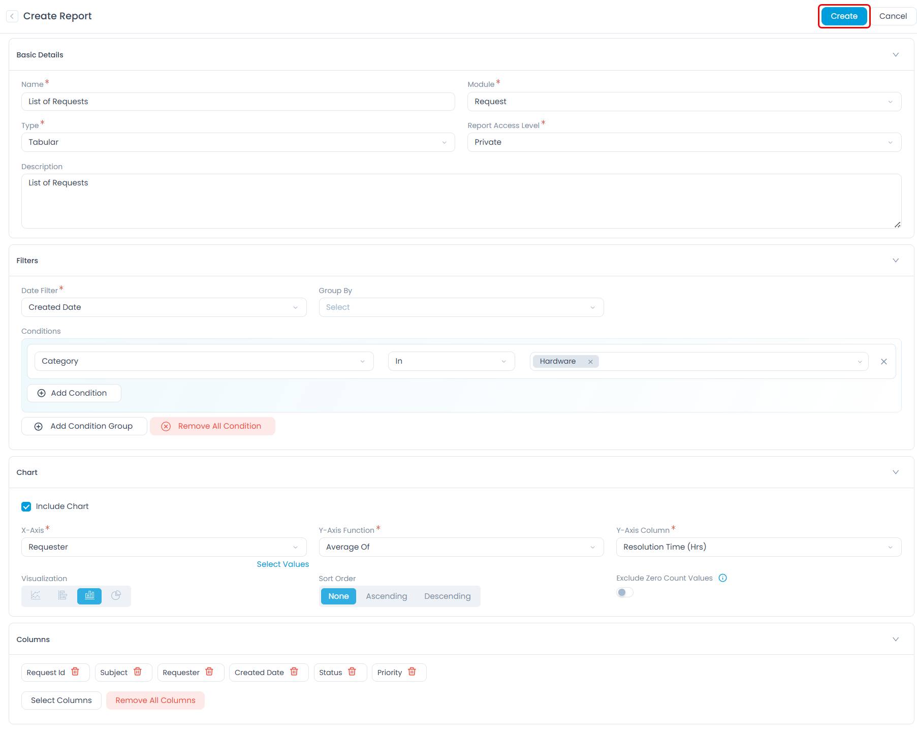 Create Report Page