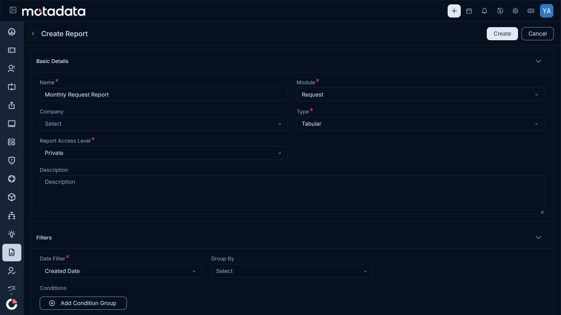 Create Report Page