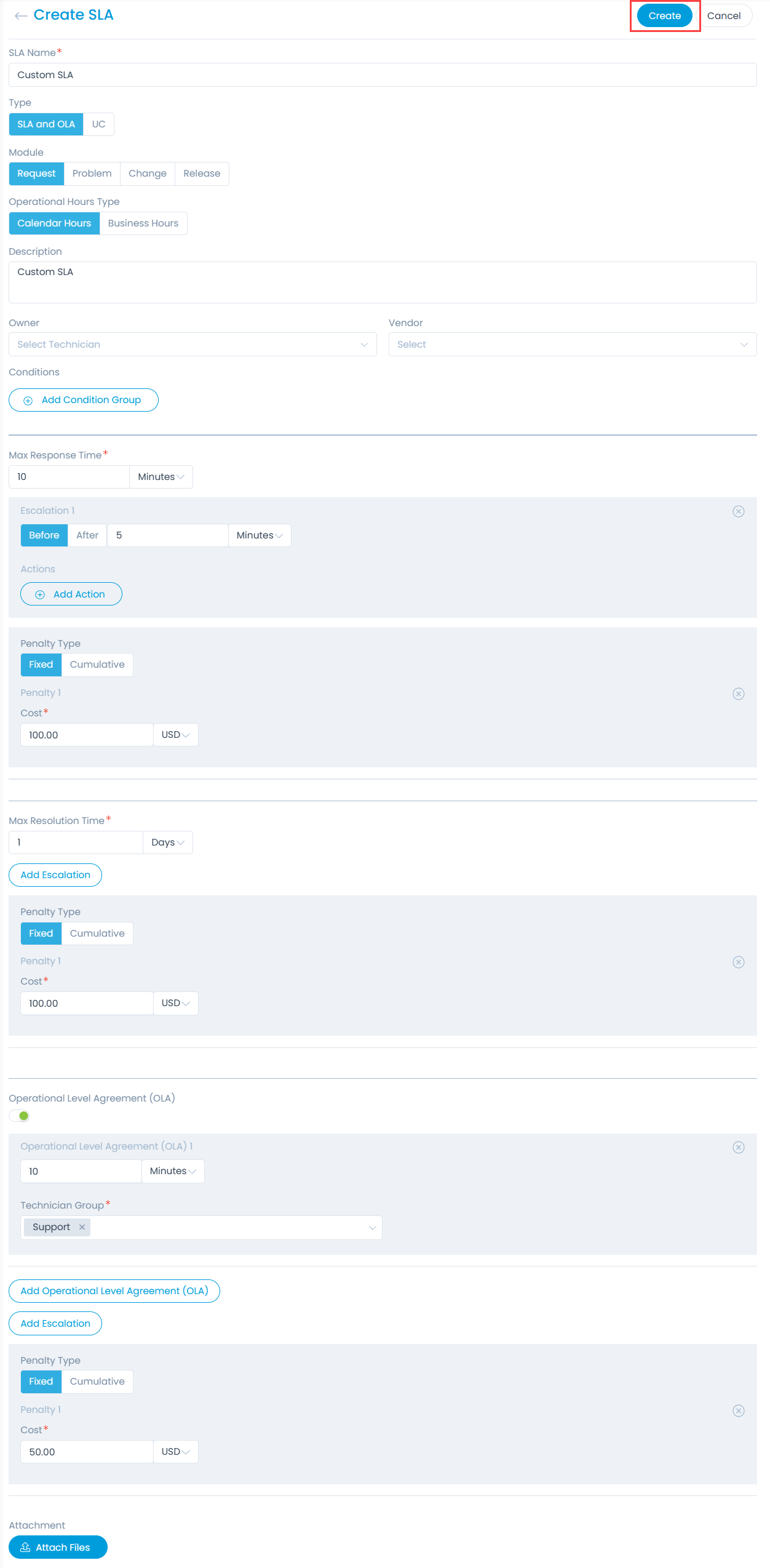 Create SLA Page