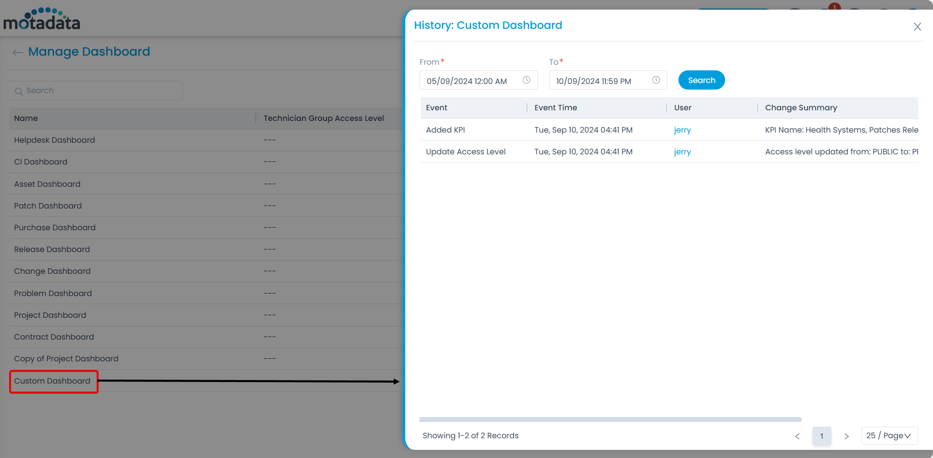 Manage Dashboard