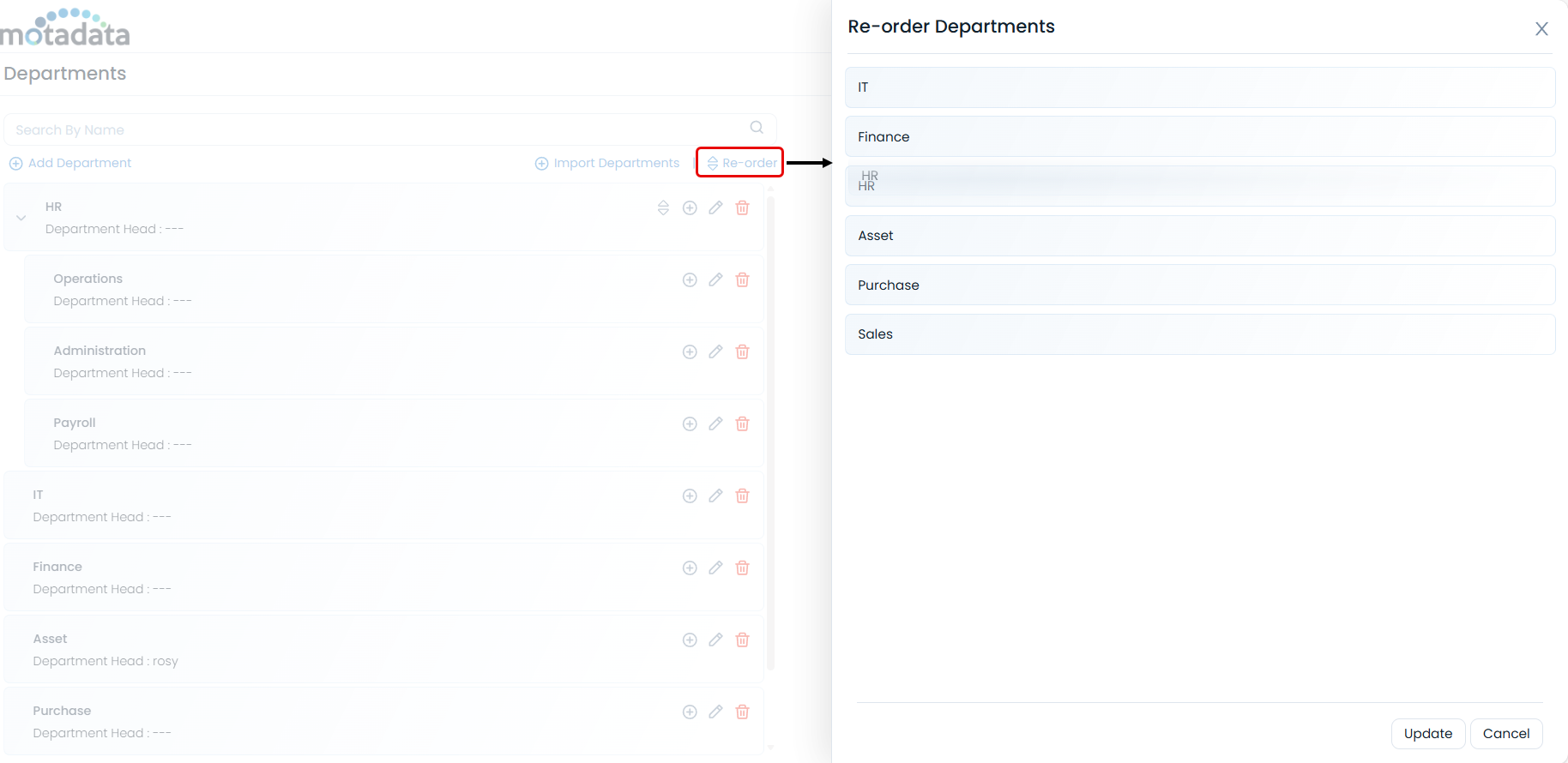 Re-ordering the Departments