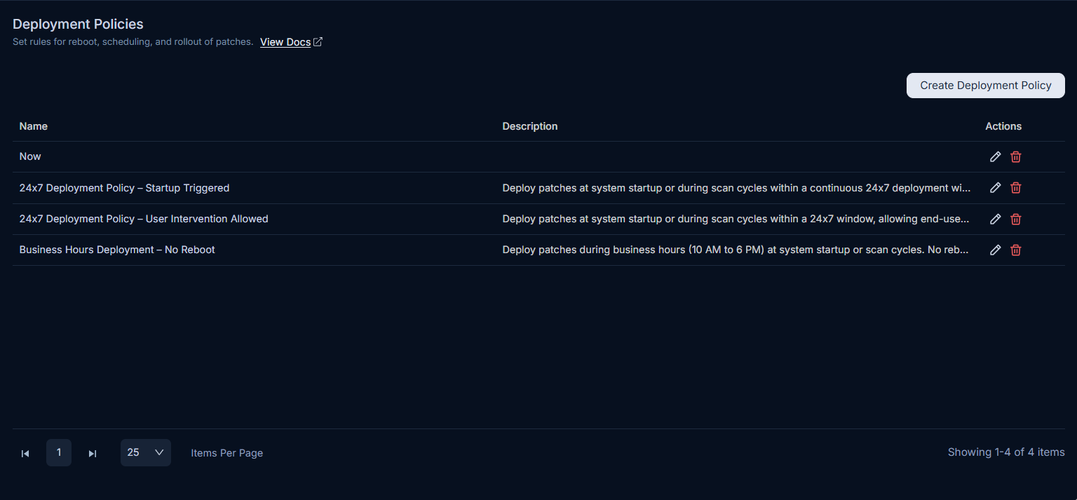 Deployment Policies page