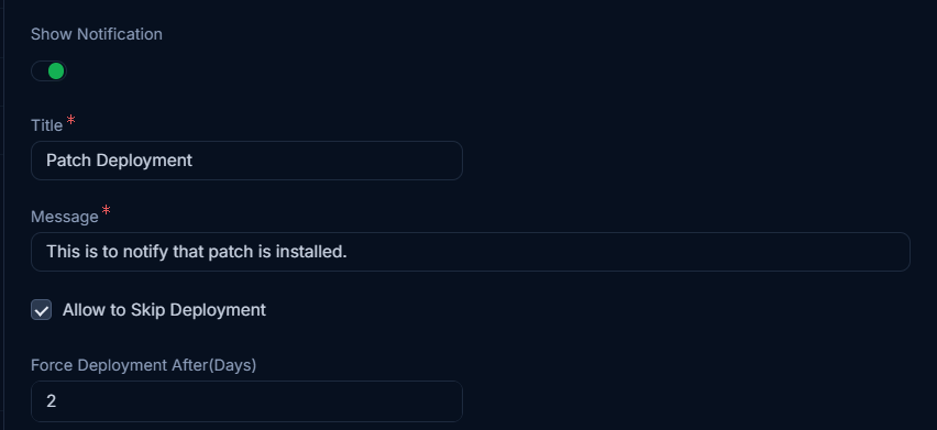 Show Notification Parameters
