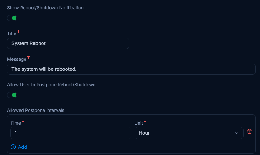 Show Reboot/Shutdown Notification Parameters