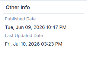 Other Info panel showing Published Date and Last Updated Date fields