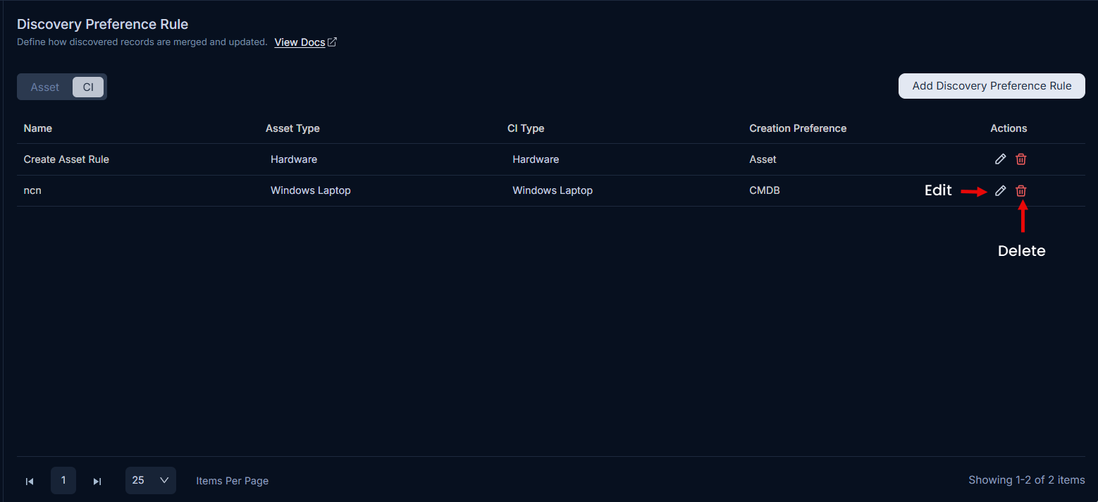 Discovery Preference Rule list showing the newly created rule