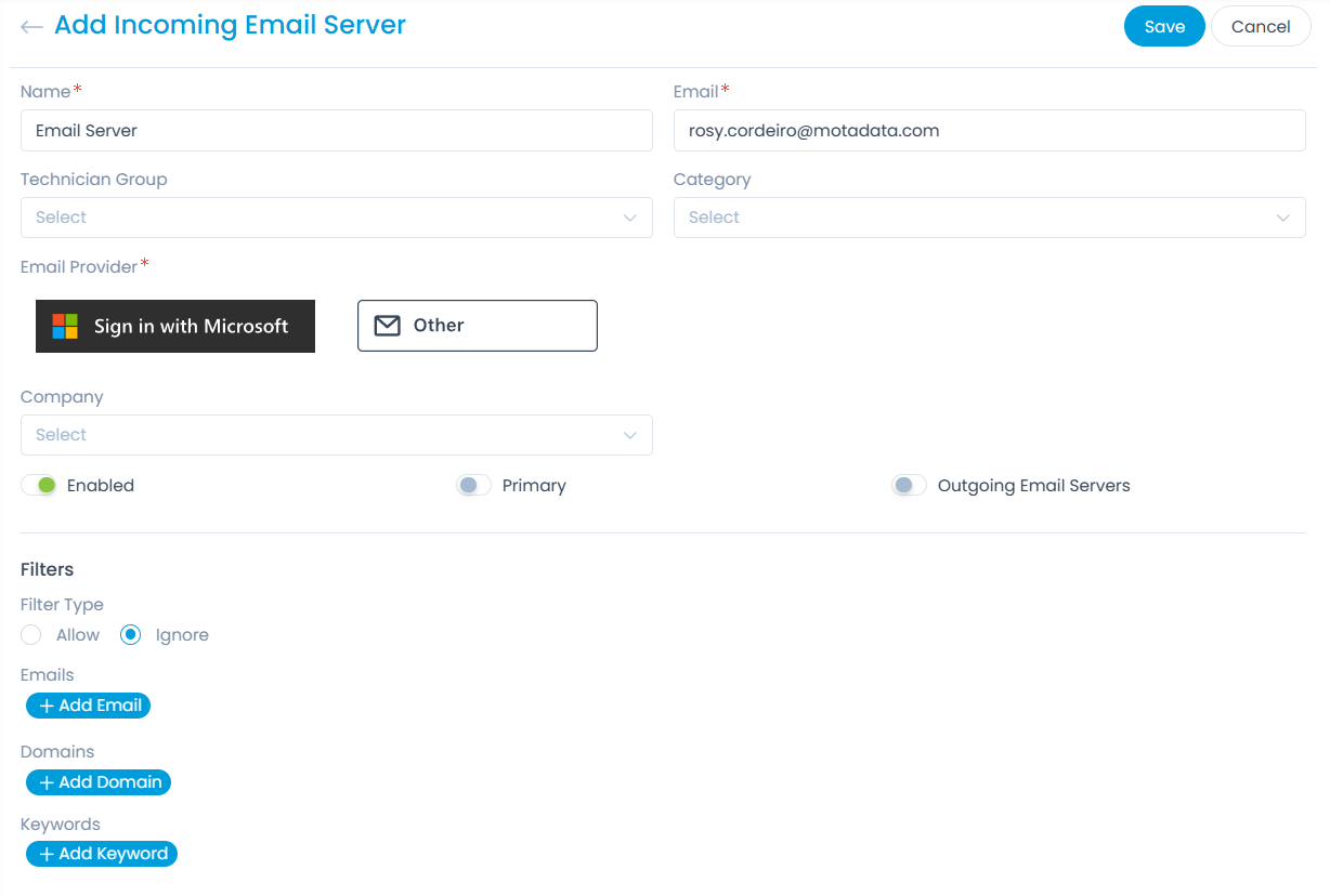 Configuring Incoming Email Server in ServiceOps
