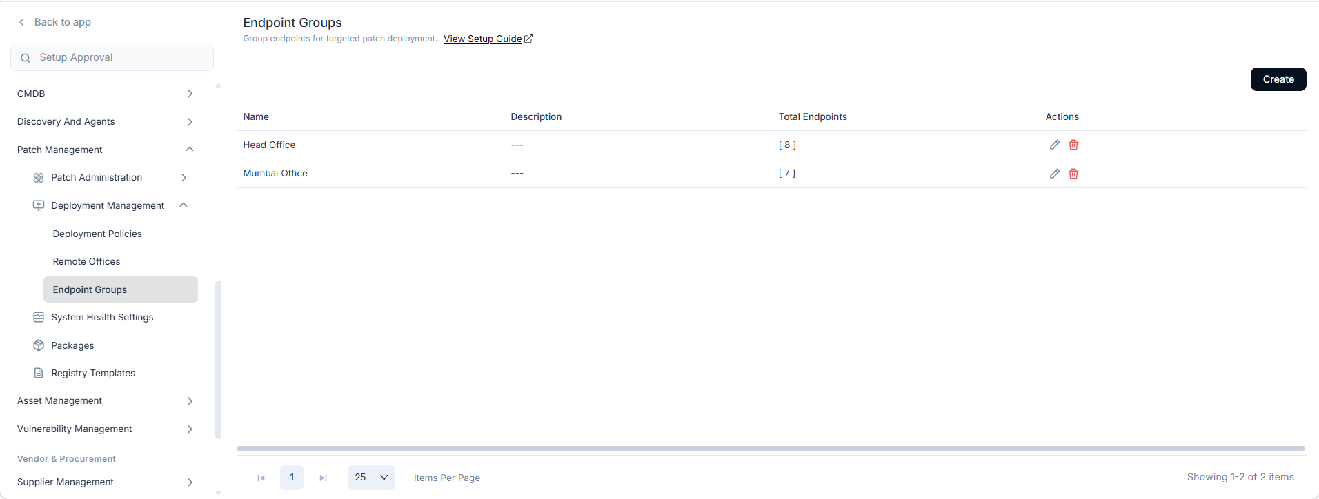 Endpoint Groups page