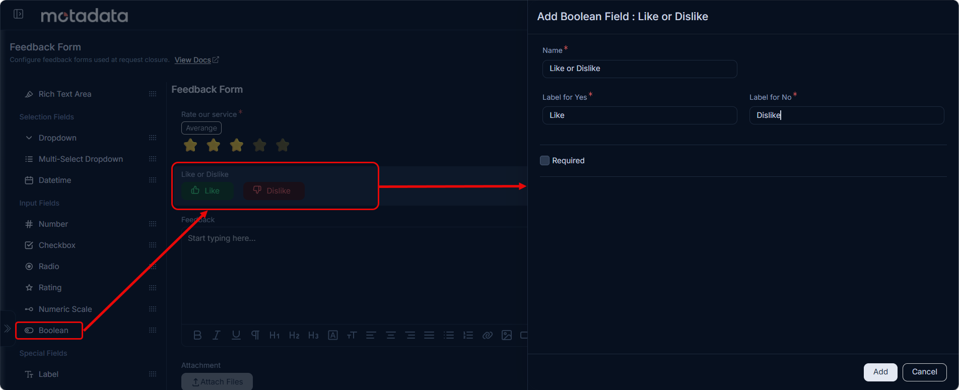 Adding Boolean Field in the Feedback Form