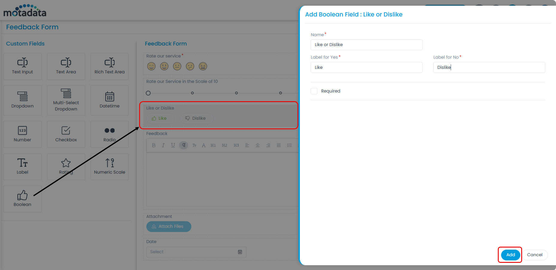 Adding Boolean Field in the Feedback Form