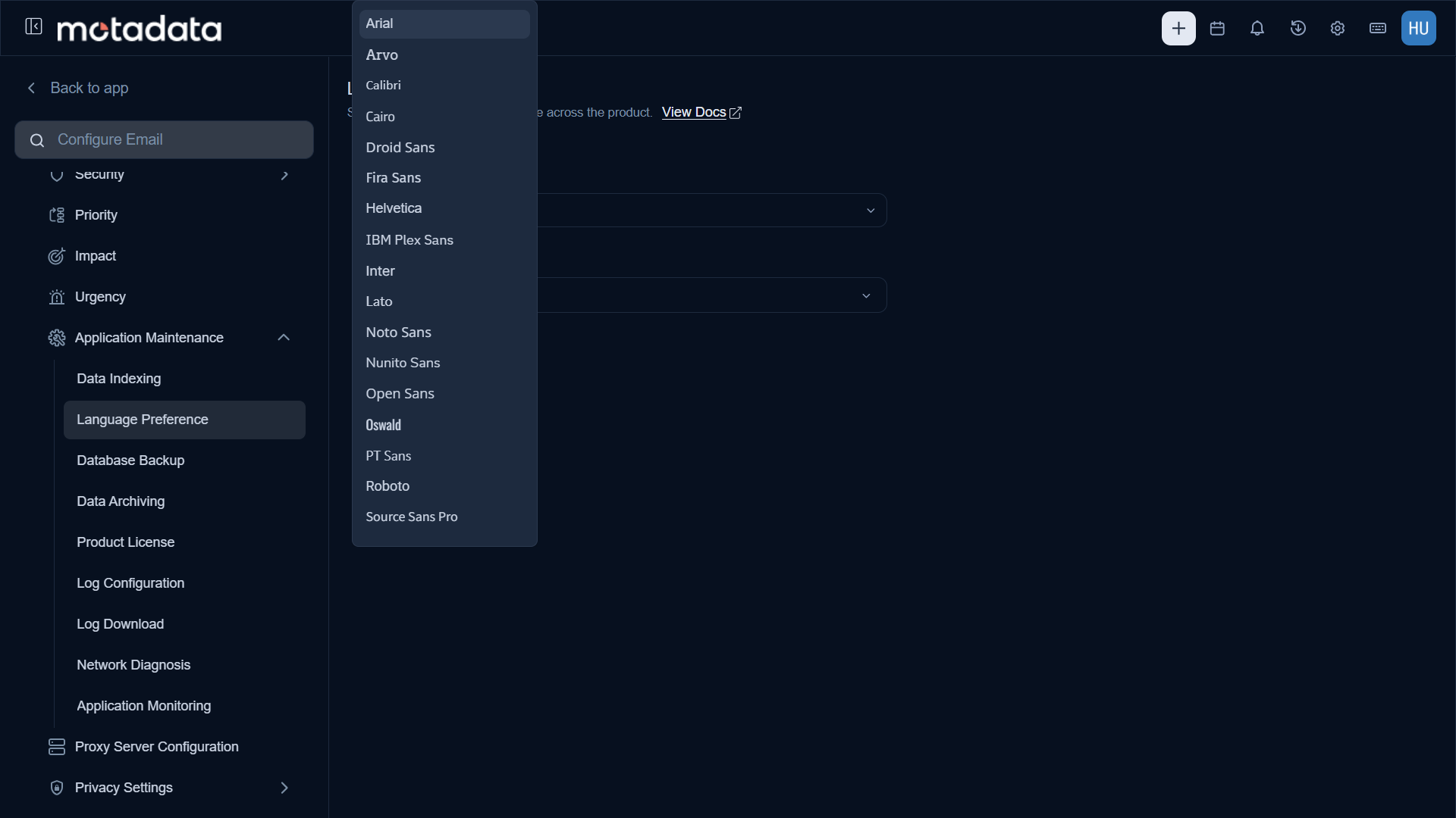 Font Family configuration