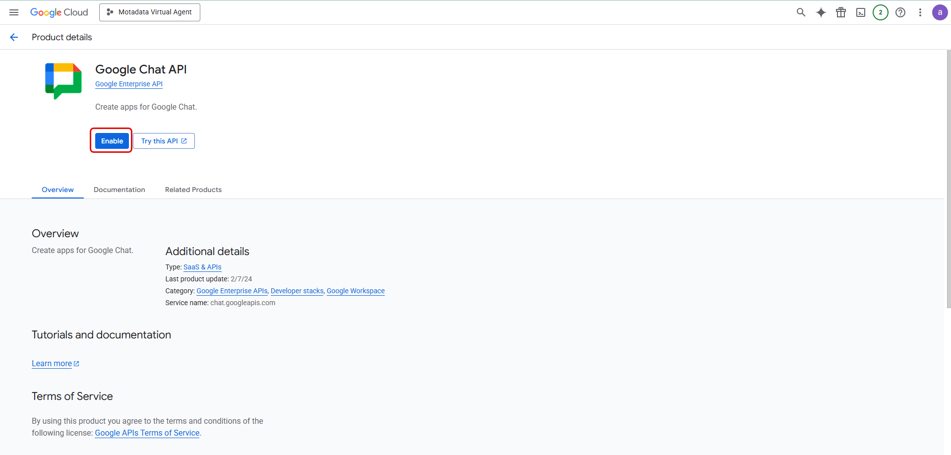 Enable Google Chat API