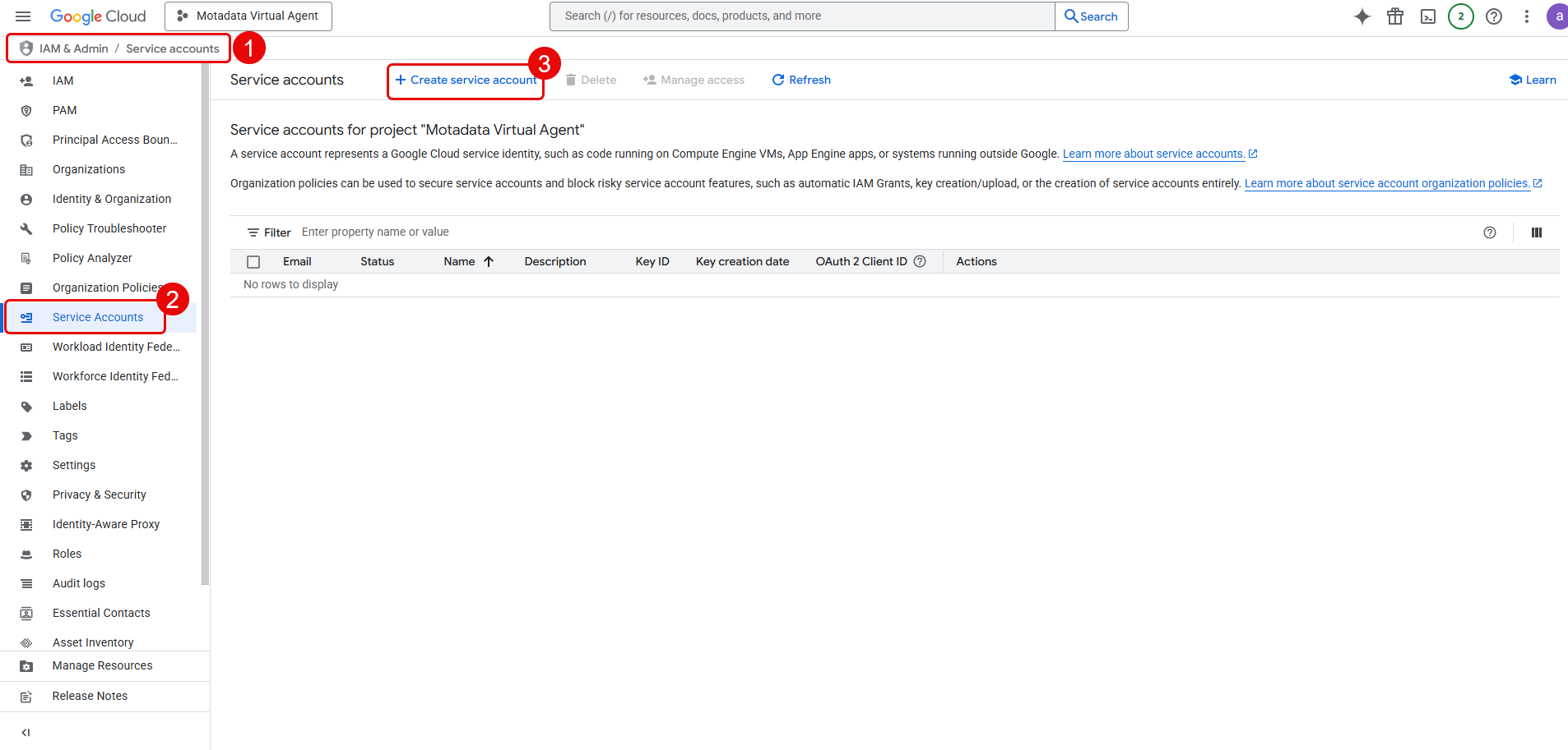 Navigate to Service Accounts
