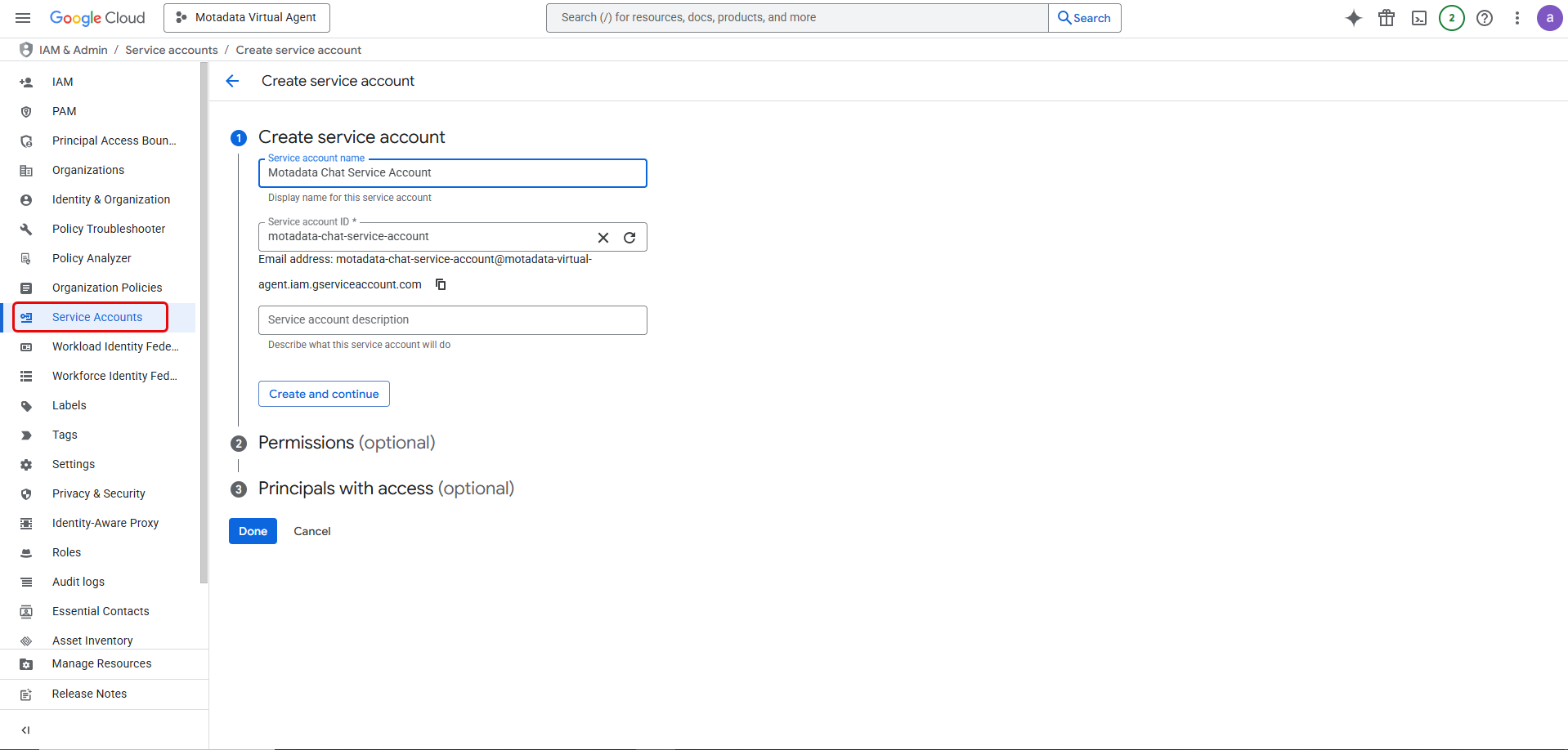 Service Account Details