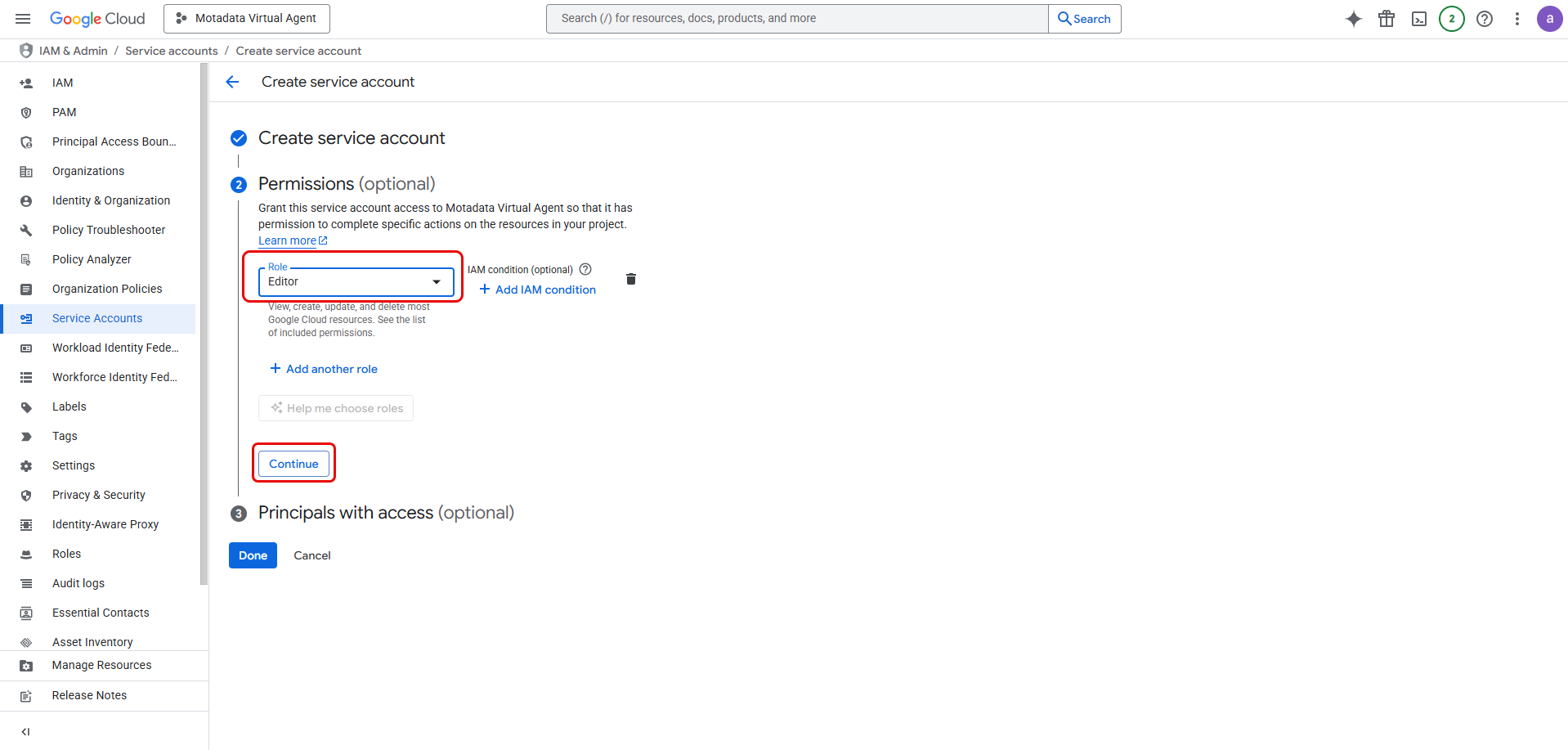 Grant role to Service Account