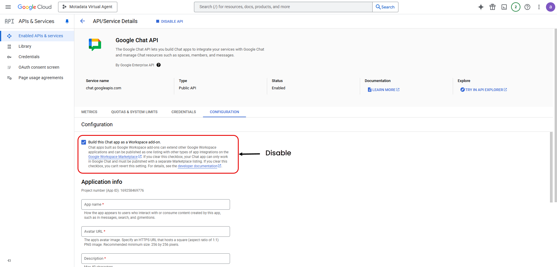 Google Chat API Configuration