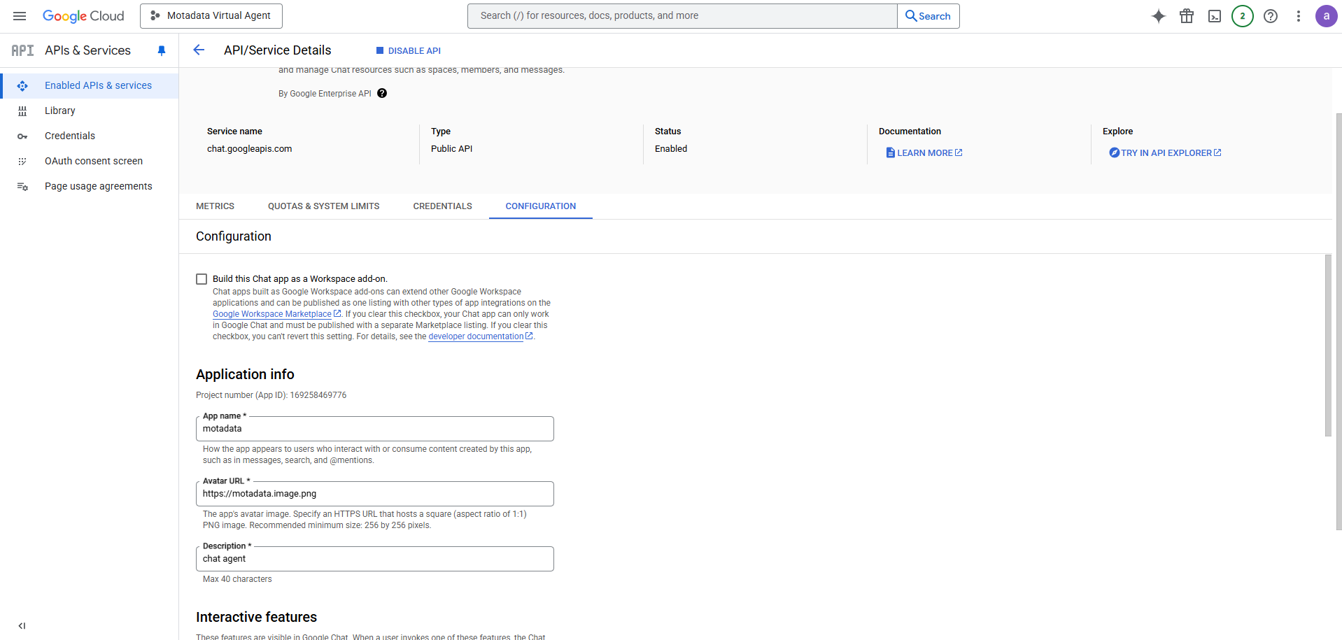 Chat App Application Info