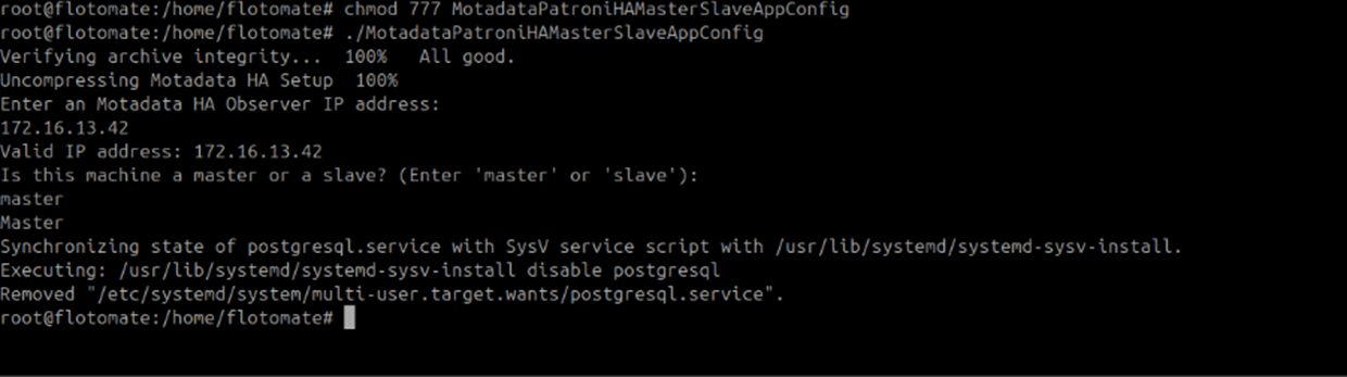 Terminal showing Master application configuration completed successfully