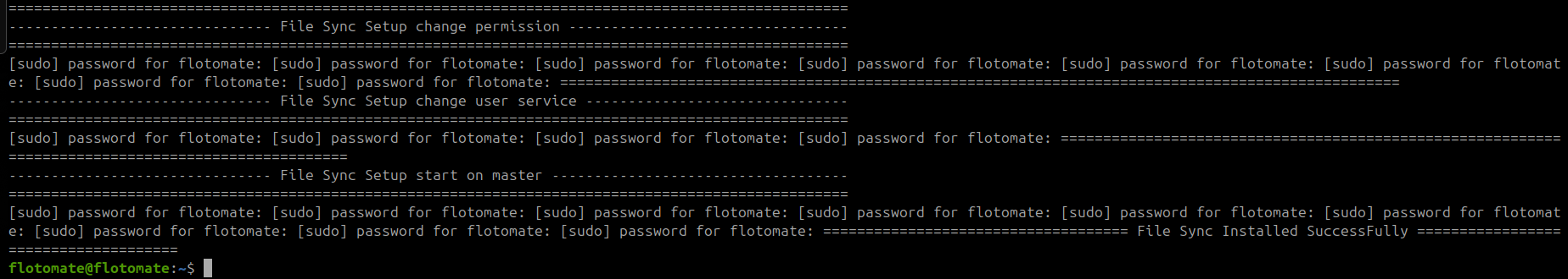 Terminal showing File Sync Installed Successfully message confirming HA Observer setup is complete