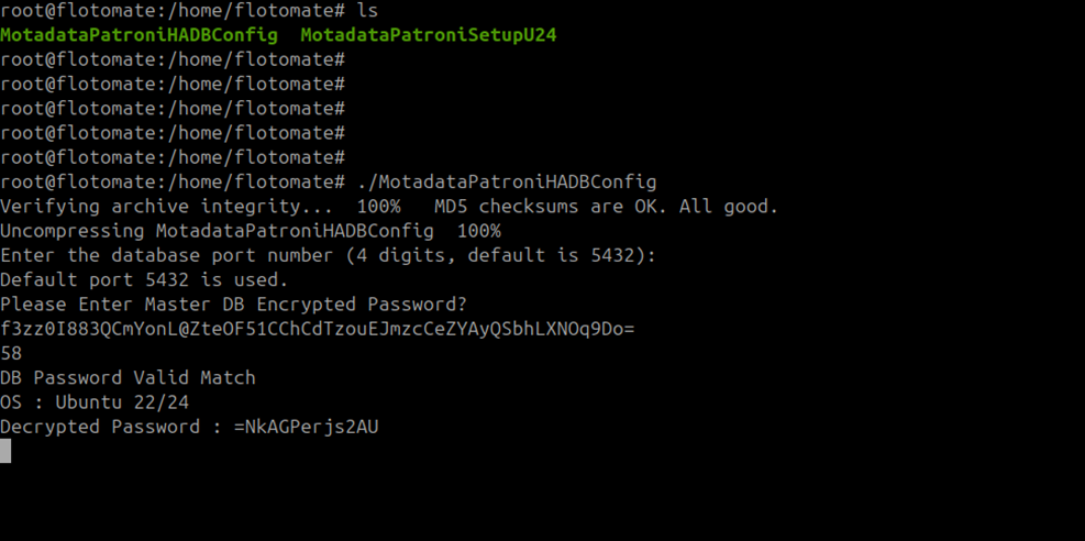 Terminal showing boot-hosted-exec.conf output with the application DB password