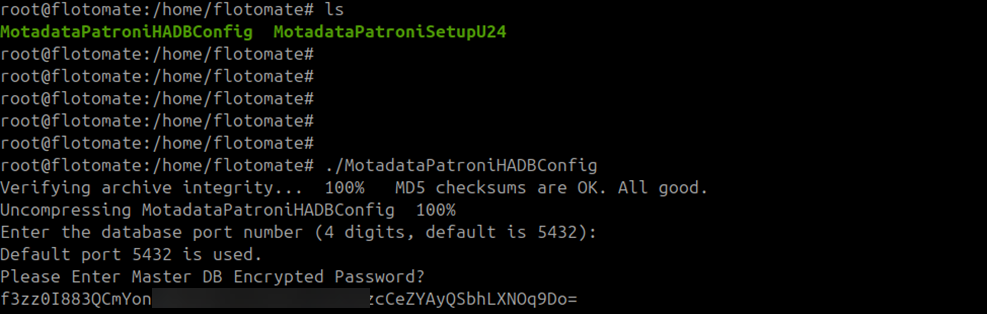 Terminal showing the boot-hosted-exec.conf output with the application DB password highlighted
