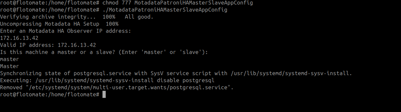 Terminal showing Master application configuration complete message