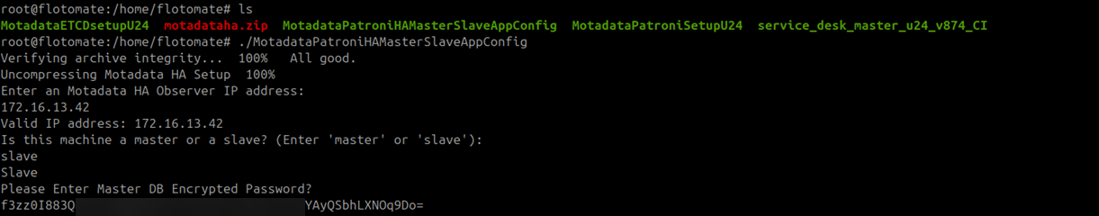 Terminal showing the Master APP DB password prompt on APP 2 during Slave application configuration