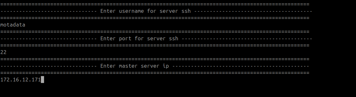 Terminal showing Observer script prompting for SSH username, port, and Master APP IP address
