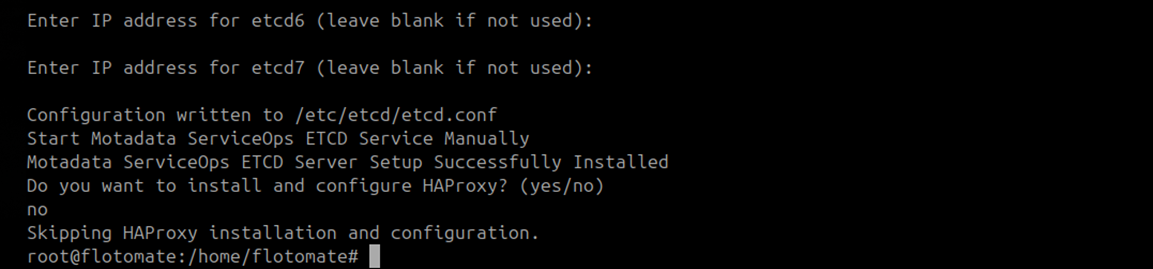 Terminal showing no entered at the HAProxy install prompt on the DC Slave